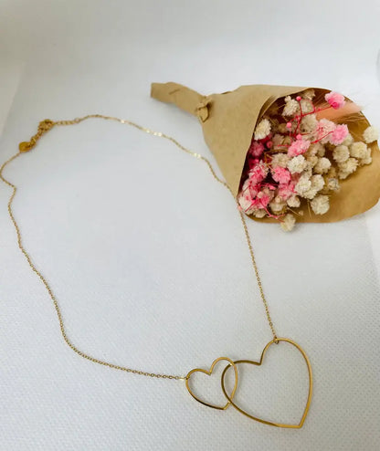 Collier double coeur doré bijou fantaisie